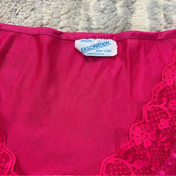 Vintage Hot Pink Fascination Nylon Satin Lace Nightgown Large - Picture 6 of 6